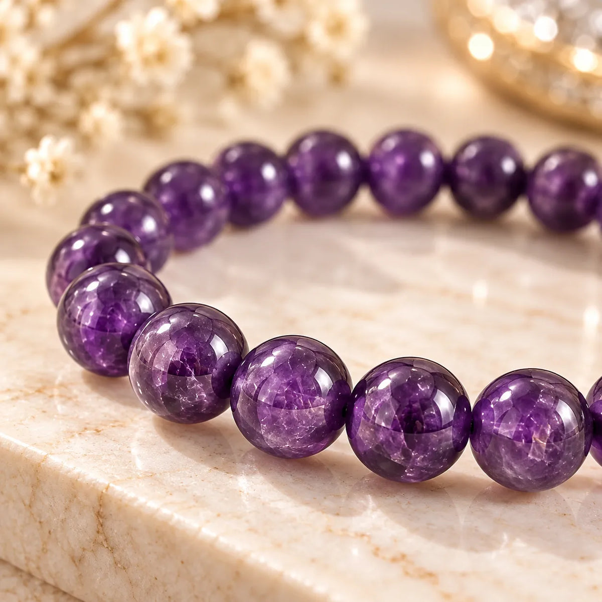 Saadhya Artis Natural Amethyst Bead Bracelet for Women & Girls – Purple Crystal Stone Bracelet
