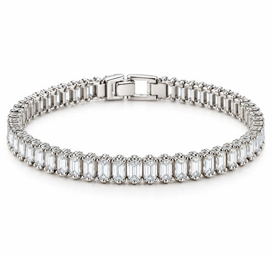 Saadhya Artis Silver Tennis Bracelet for Women – Elegant Sparkling Crystal Bracelet