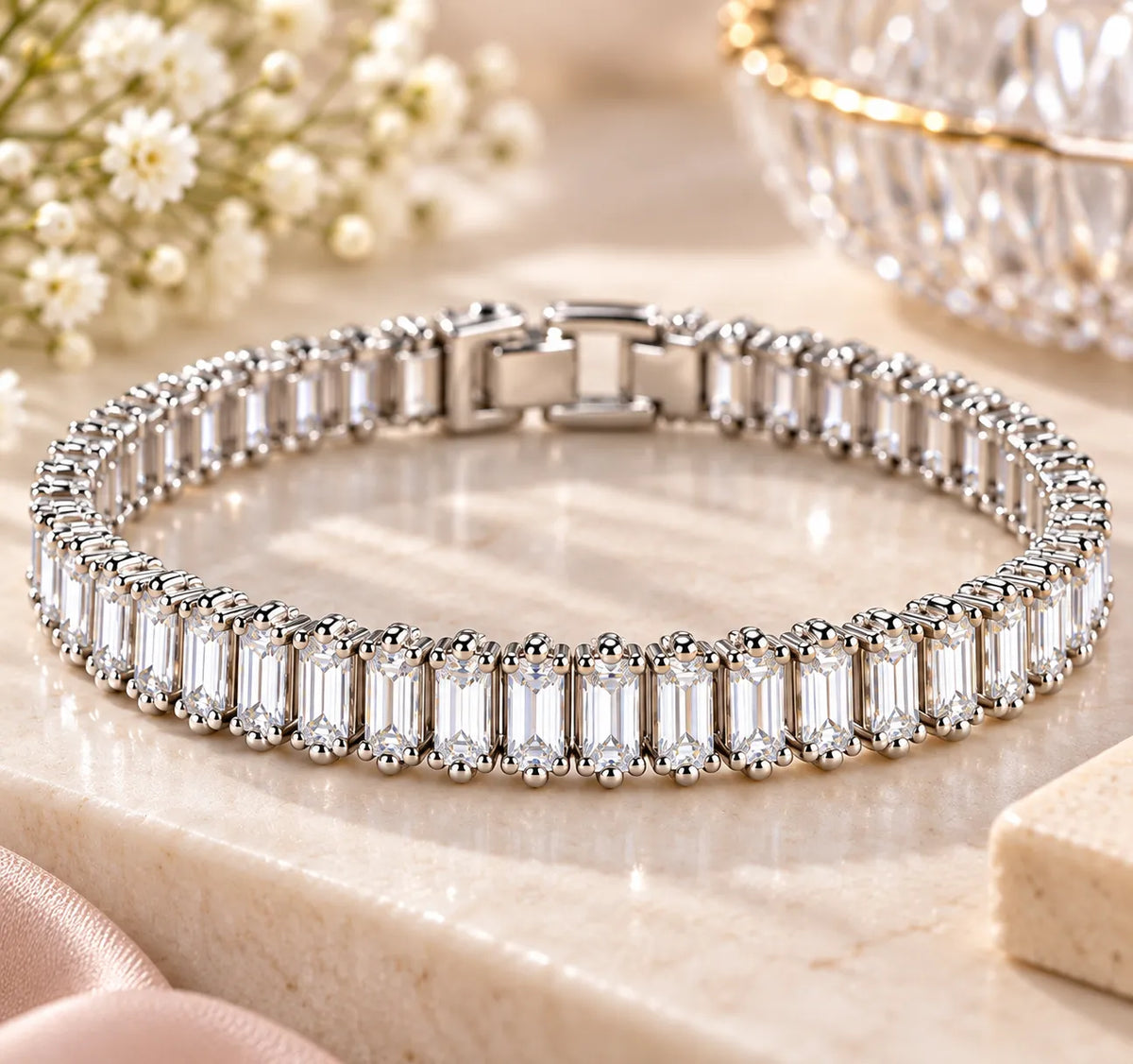 Saadhya Artis Silver Tennis Bracelet for Women – Elegant Sparkling Crystal Bracelet