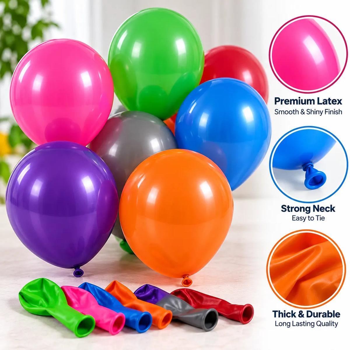 Saadhya Decor 20 Pc Assorted Latex Balloons – 9 Inch | Green, Blue, Pink, Orange, Purple, Red & Grey