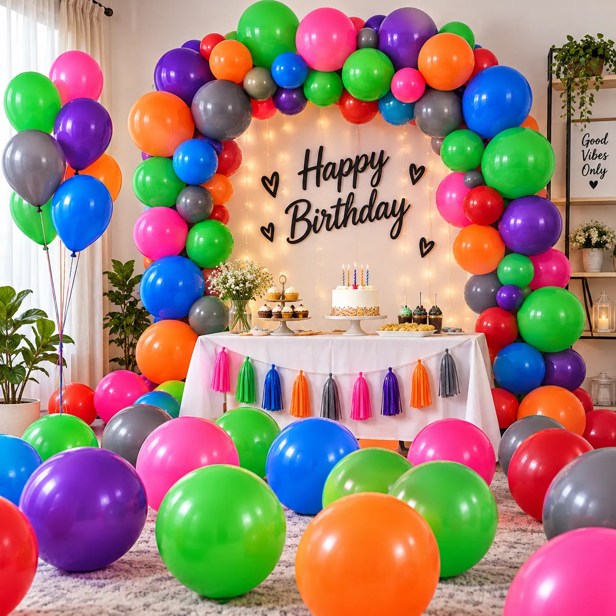 Saadhya Decor 20 Pc Assorted Latex Balloons – 9 Inch | Green, Blue, Pink, Orange, Purple, Red & Grey