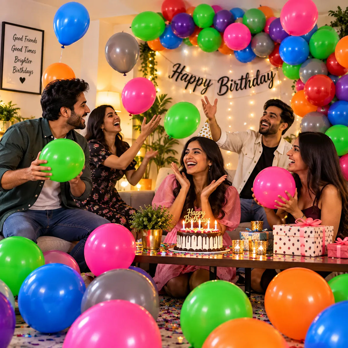 Saadhya Decor 20 Pc Assorted Latex Balloons – 9 Inch | Green, Blue, Pink, Orange, Purple, Red & Grey