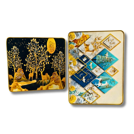 Two decorative boxes with intricate designs on a white background