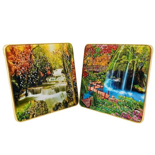 3D Nature Waterfall Wall Art Set (2 Panels) – Luxury Crystal Stone Wall Decor for Living Room, Bedroom & Office