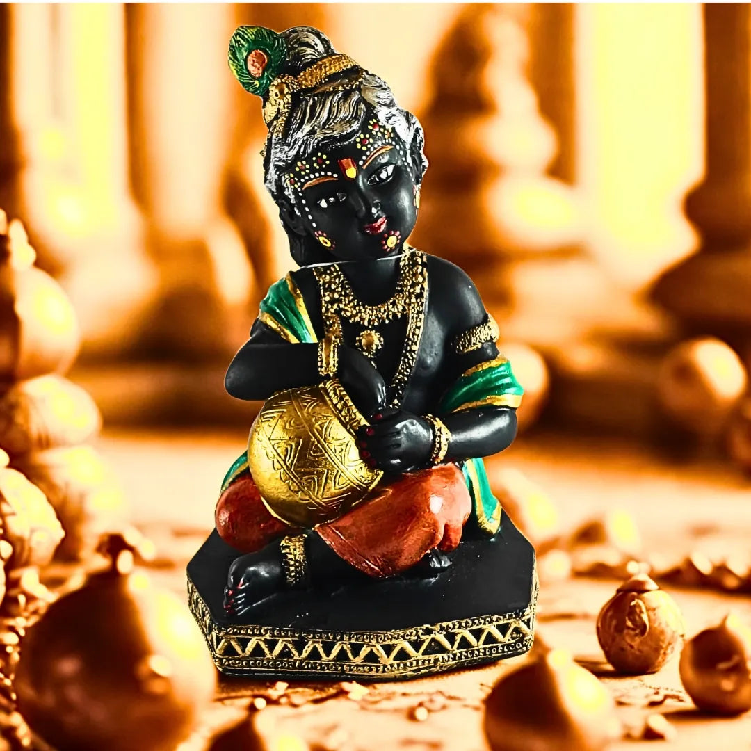 Sanwala Makhan Chor Krishna Idol | Spiritual Showpiece for Home Decor, Puja Room & Janmashtami Gifting