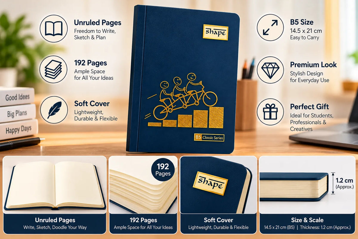 Shape B5 Classic Series – Golden Bicycle Together Unruled Notebook, 192 Pages