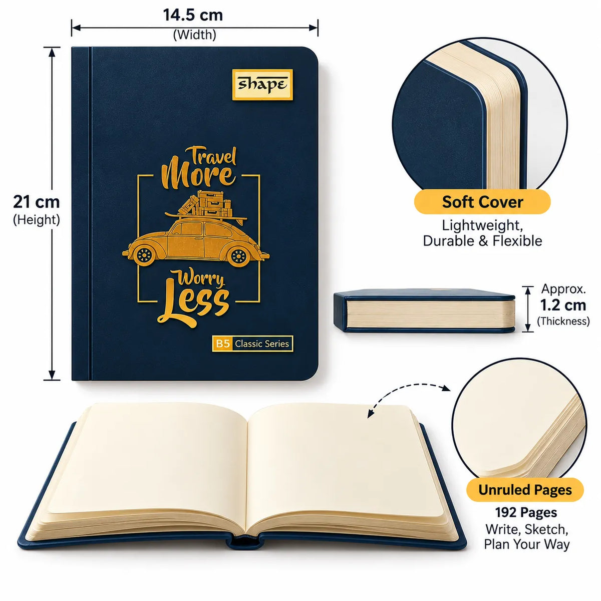 Shape Travel More Worry Less B5 Classic Series Notebook