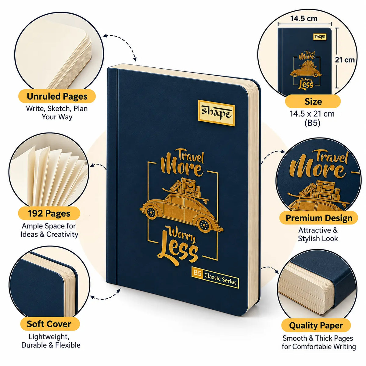 Shape Travel More Worry Less B5 Classic Series Notebook