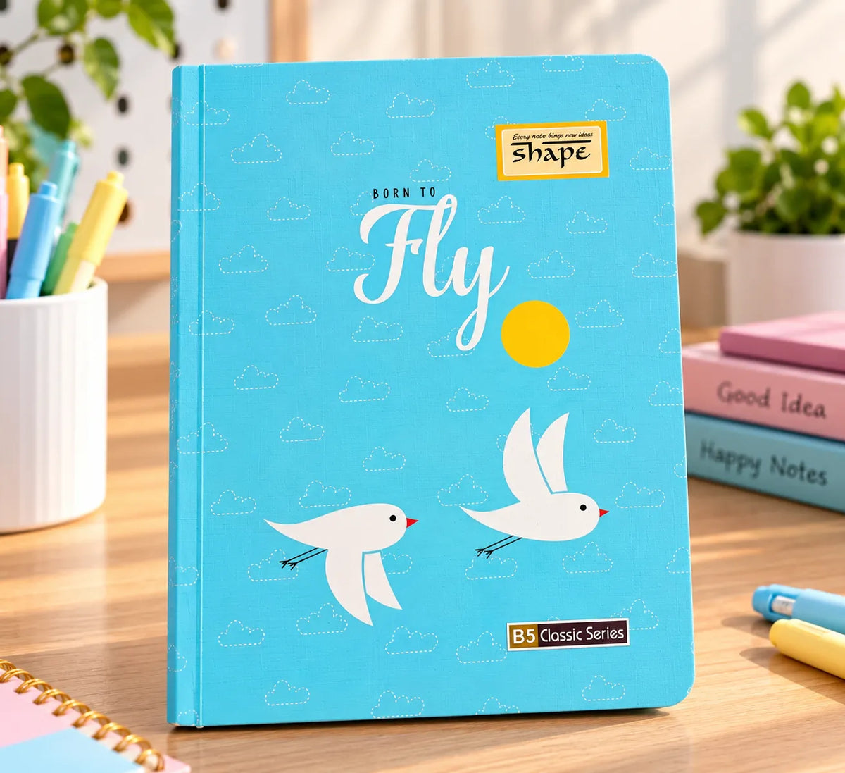 Sky Blue “Born to Fly” B5 Classic Series Soft Cover Ruled Notebook – 16 × 21 cm