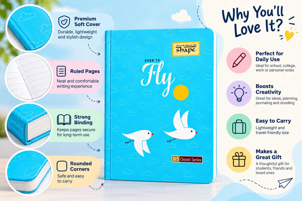 Sky Blue “Born to Fly” B5 Classic Series Soft Cover Ruled Notebook – 16 × 21 cm