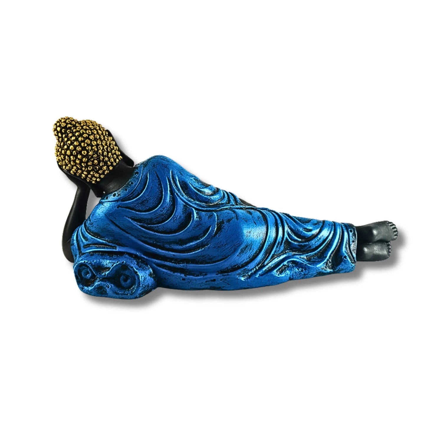 Blue Reclining Buddha Statue | 28cm Artistic Showpiece for Peace & Calm
