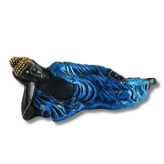 Blue Reclining Buddha Statue | 28cm Artistic Showpiece for Peace & Calm