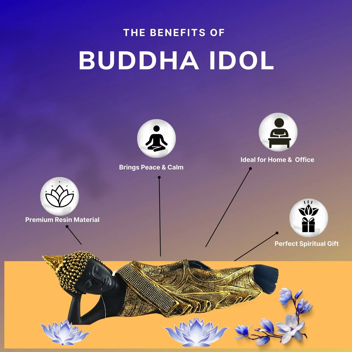 Reclining Buddha Statue for Home Decor | Premium Decorative Masterpiece for Living Room, Office & Spiritual Gifting