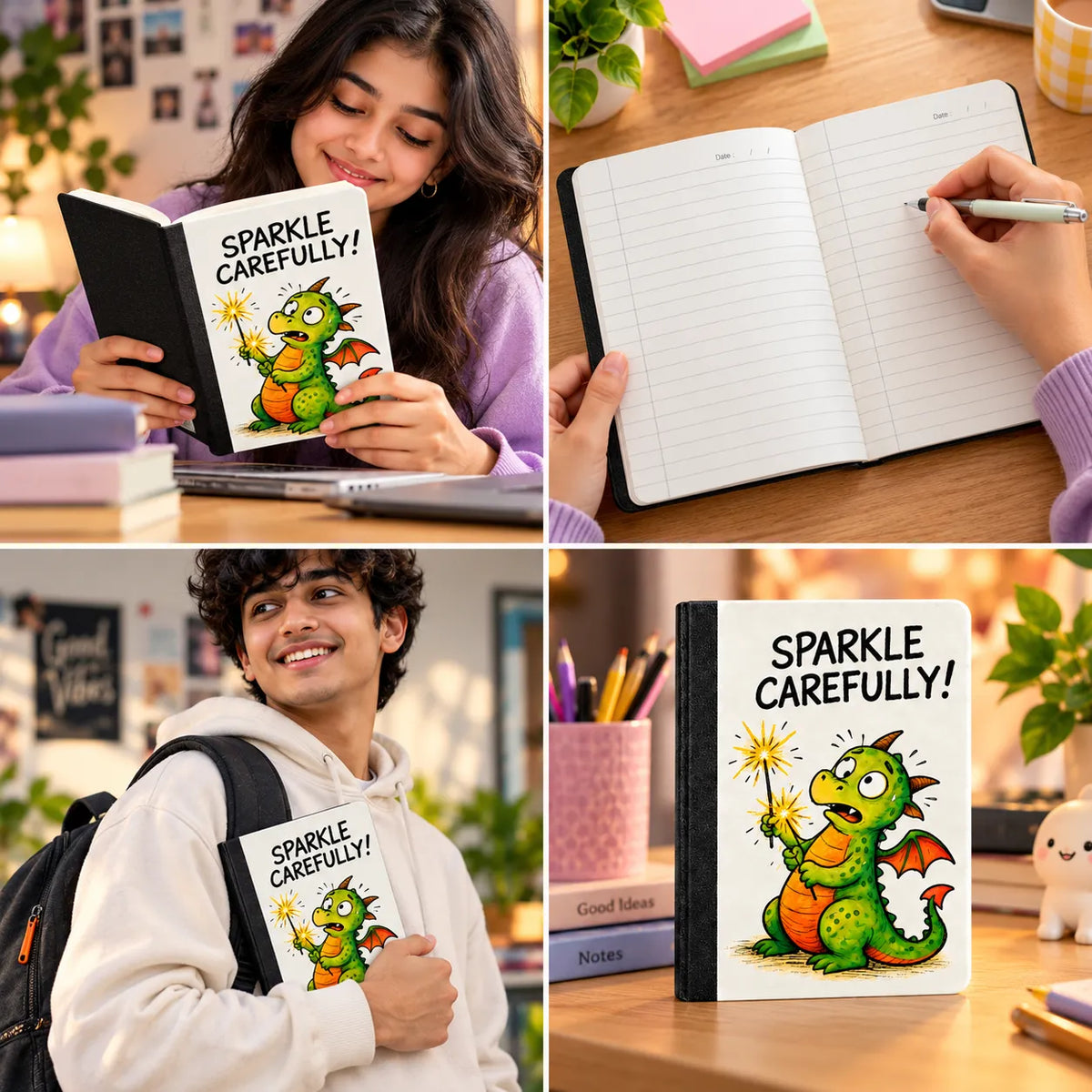Sparkle Carefully! Dragon Notebook – B6 Soft Cover Ruled Notebook, 192 Pages