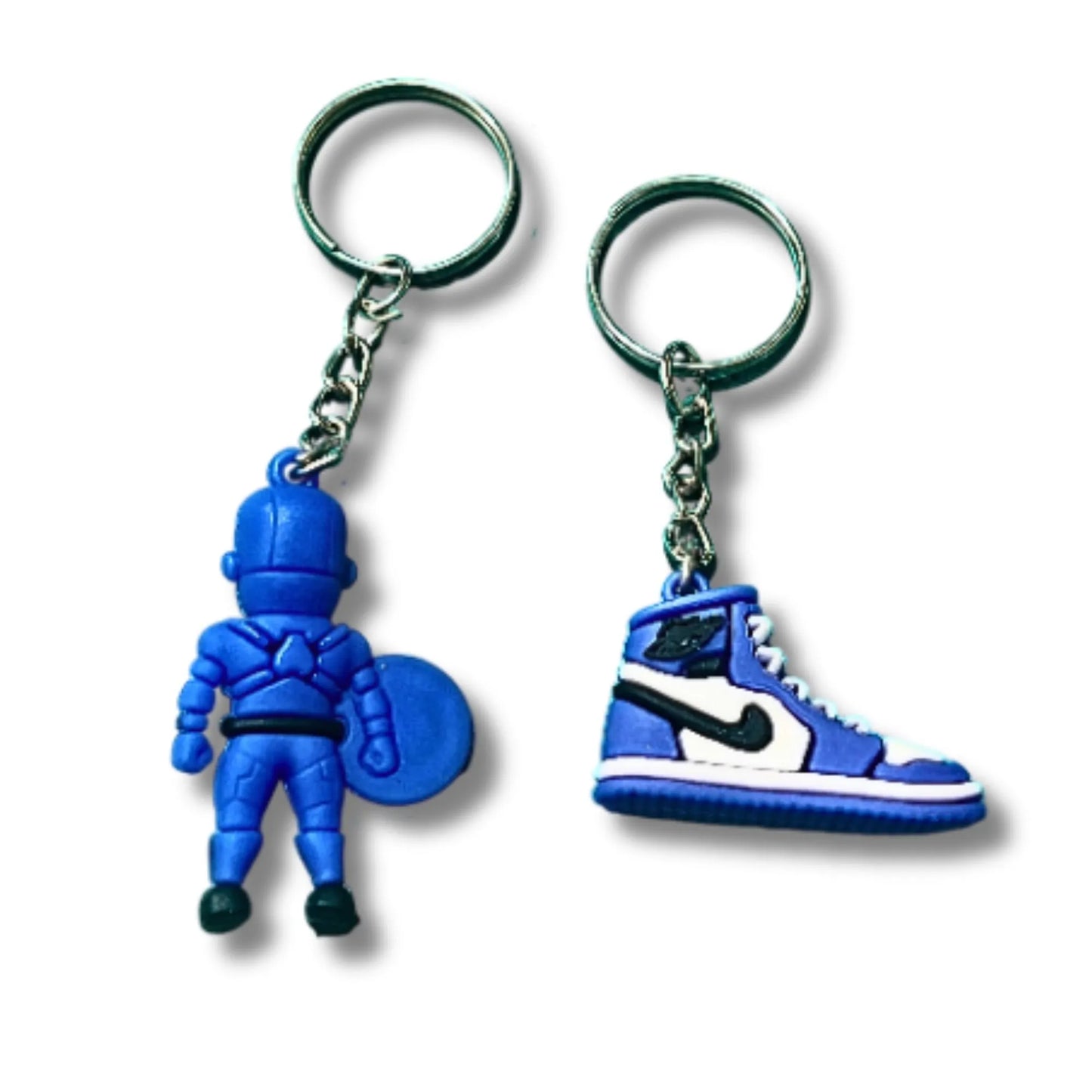 Superhero Figure & Blue Sneaker Keychain Set