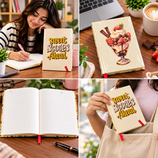 Sweet Scoops Ahead – Dessert Theme Hard Cover Ruled Notebook, 192 Pages, 10.5 × 14.8 cm