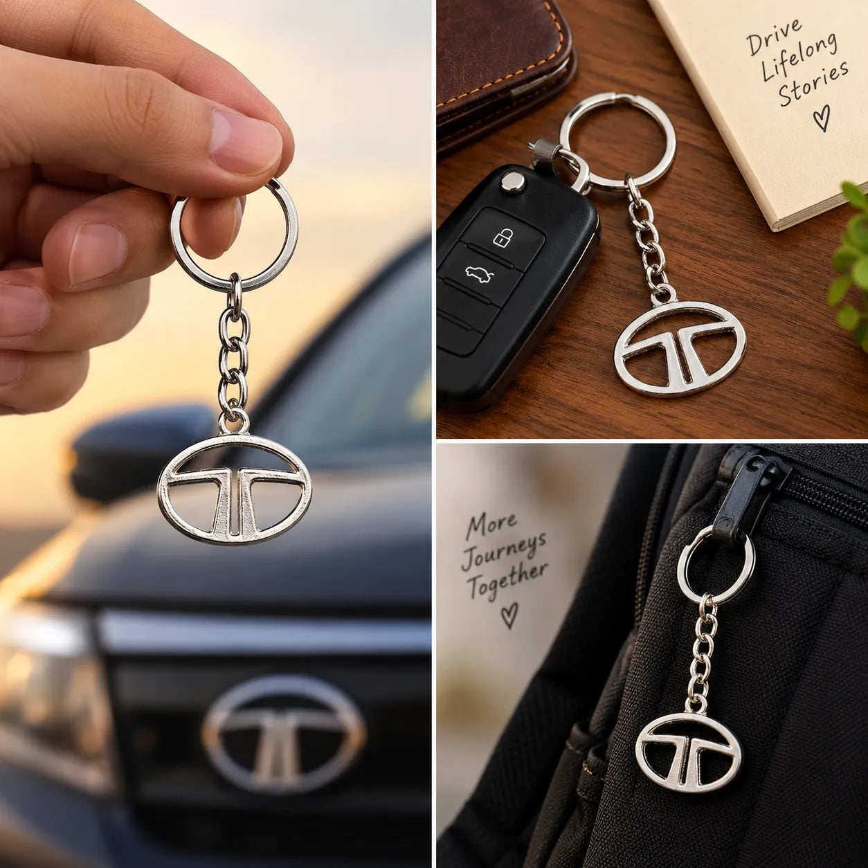 Tata Car Logo Keychain | Silver Metal Car Key Ring