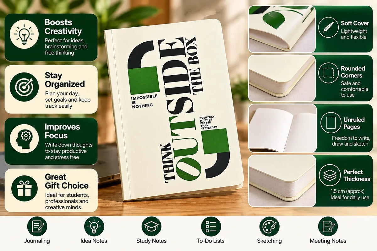 Think Outside The Box Soft Cover Unruled Diary – 21 × 14.5 cm