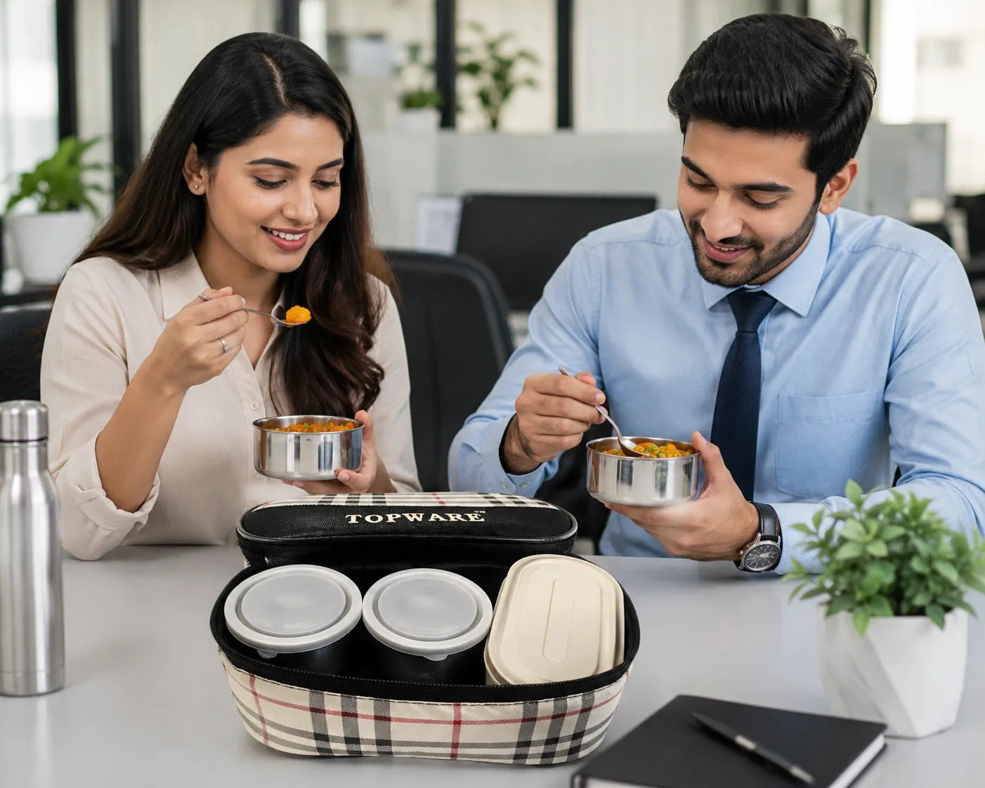 Topware Stainless Steel Lunch Box Set with Insulated Carry Bag | 3 Containers Tiffin Box for Office, School & Travel | Reusable Food Storage Set