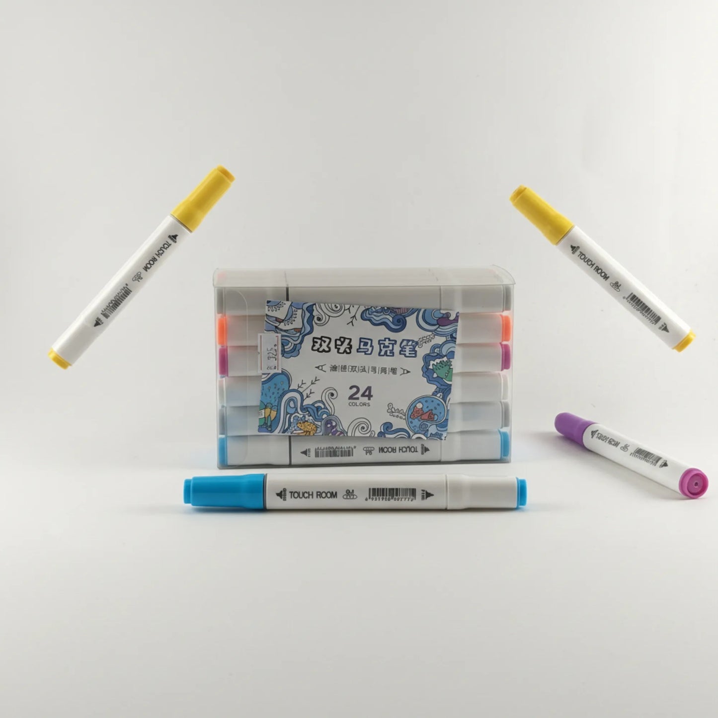 Set of markers with a box labeled 'Touch Box' on a white background
