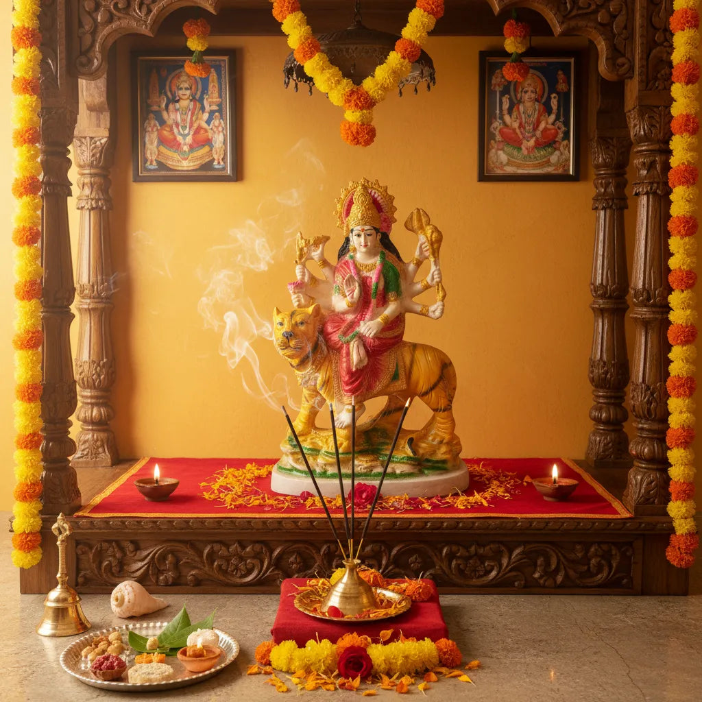 Traditional Maa Durga Murti – 23 cm | Multicolor Durga Idol with Tiger for Home Temple & Décor