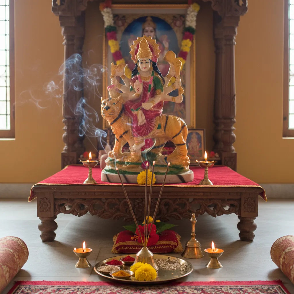 Traditional Maa Durga Murti – 23 cm | Multicolor Durga Idol with Tiger for Home Temple & Décor