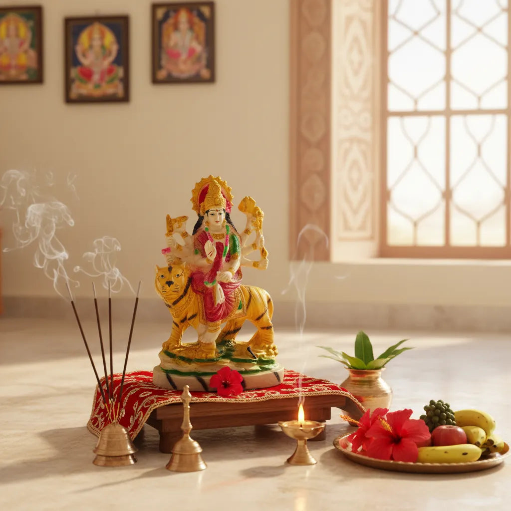 Traditional Maa Durga Murti – 23 cm | Multicolor Durga Idol with Tiger for Home Temple & Décor