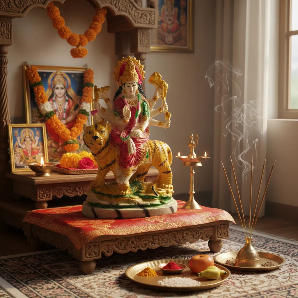 Traditional Maa Durga Murti – 23 cm | Multicolor Durga Idol with Tiger for Home Temple & Décor