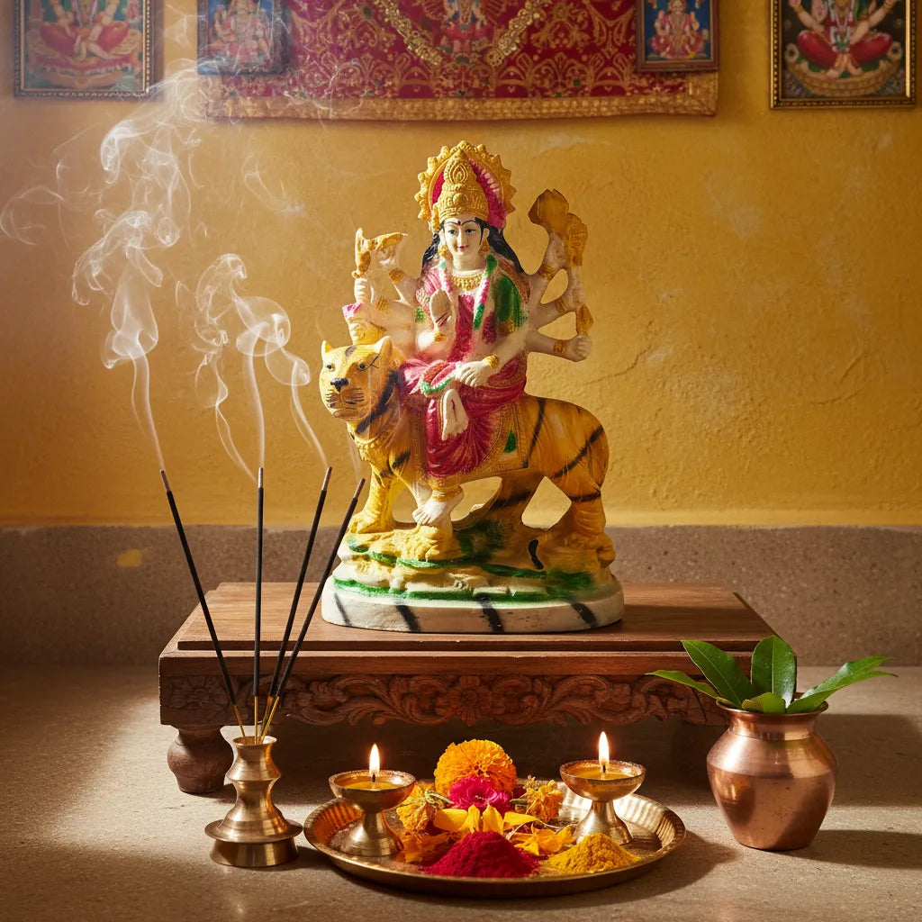 Traditional Maa Durga Murti – 23 cm | Multicolor Durga Idol with Tiger for Home Temple & Décor