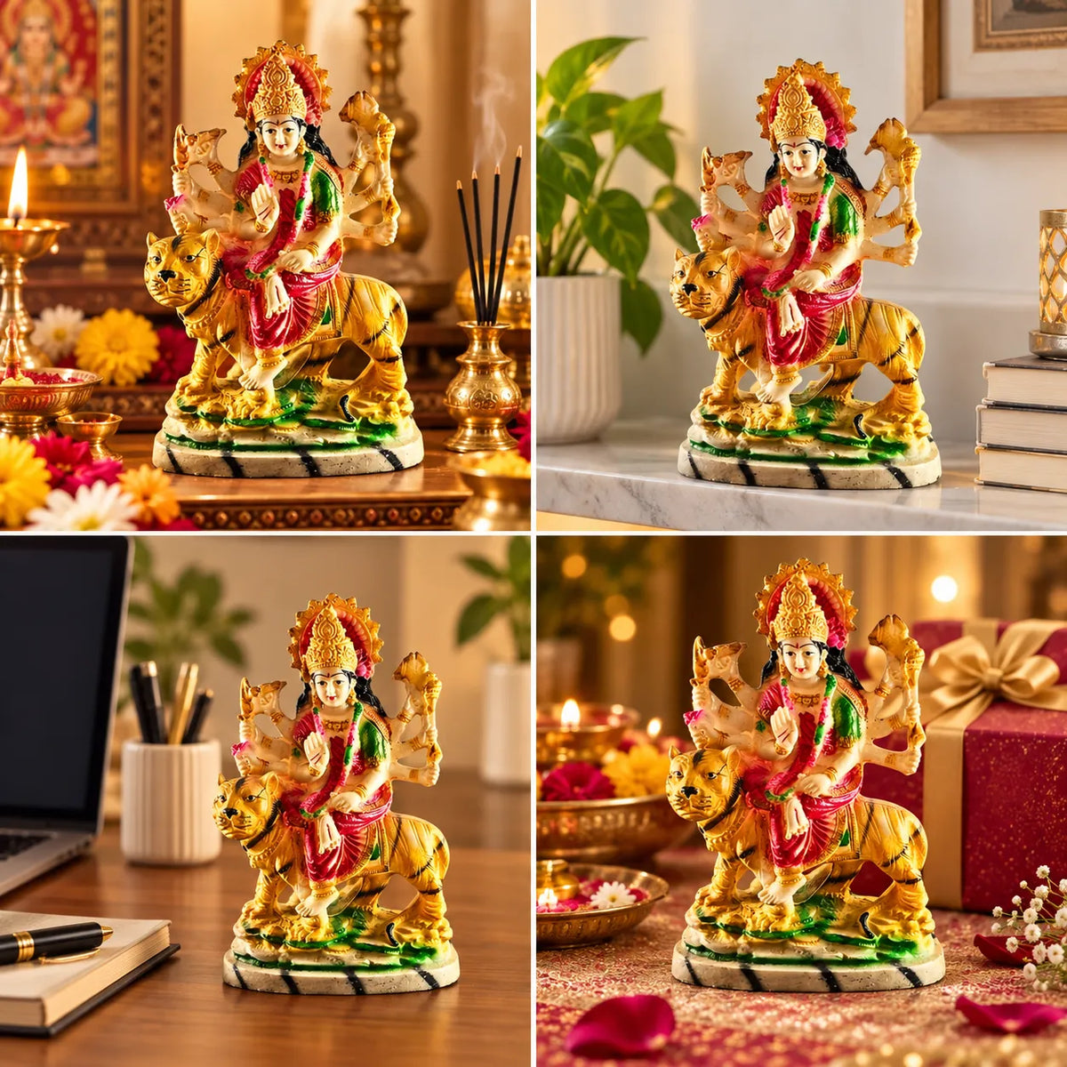 Traditional Maa Durga Murti – 23 cm | Multicolor Durga Idol with Tiger for Home Temple & Décor