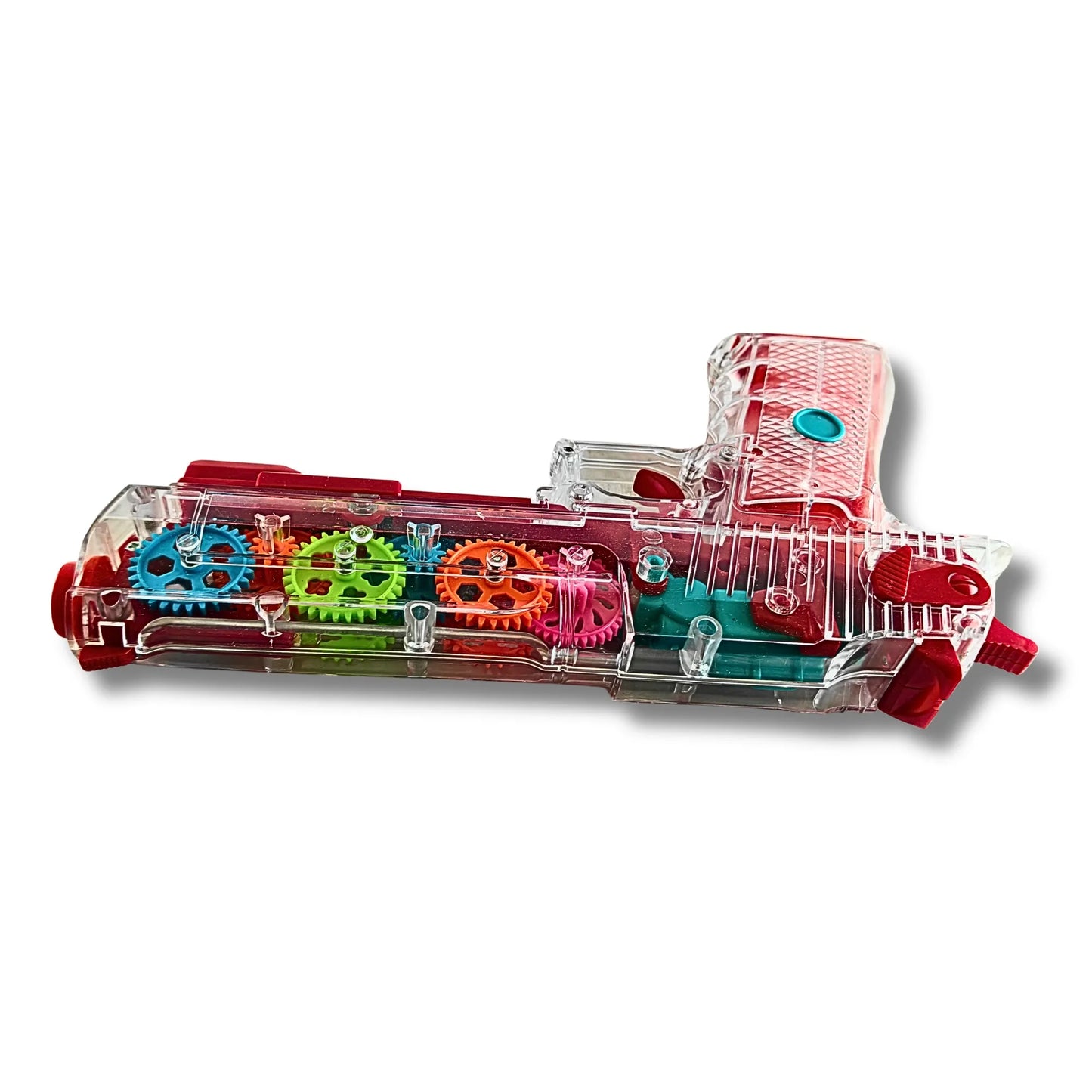 Transparent Gear Gun Toy with Rotating Colorful Gears, LED Lights & Music | Battery Operated Educational Toy for Kids 3+ Years