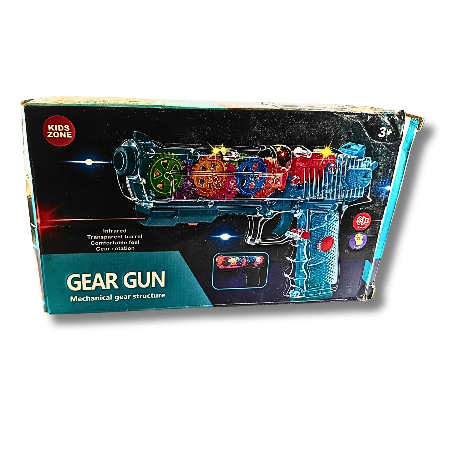 Transparent Gear Gun Toy with Rotating Colorful Gears, LED Lights & Music | Battery Operated Educational Toy for Kids 3+ Years