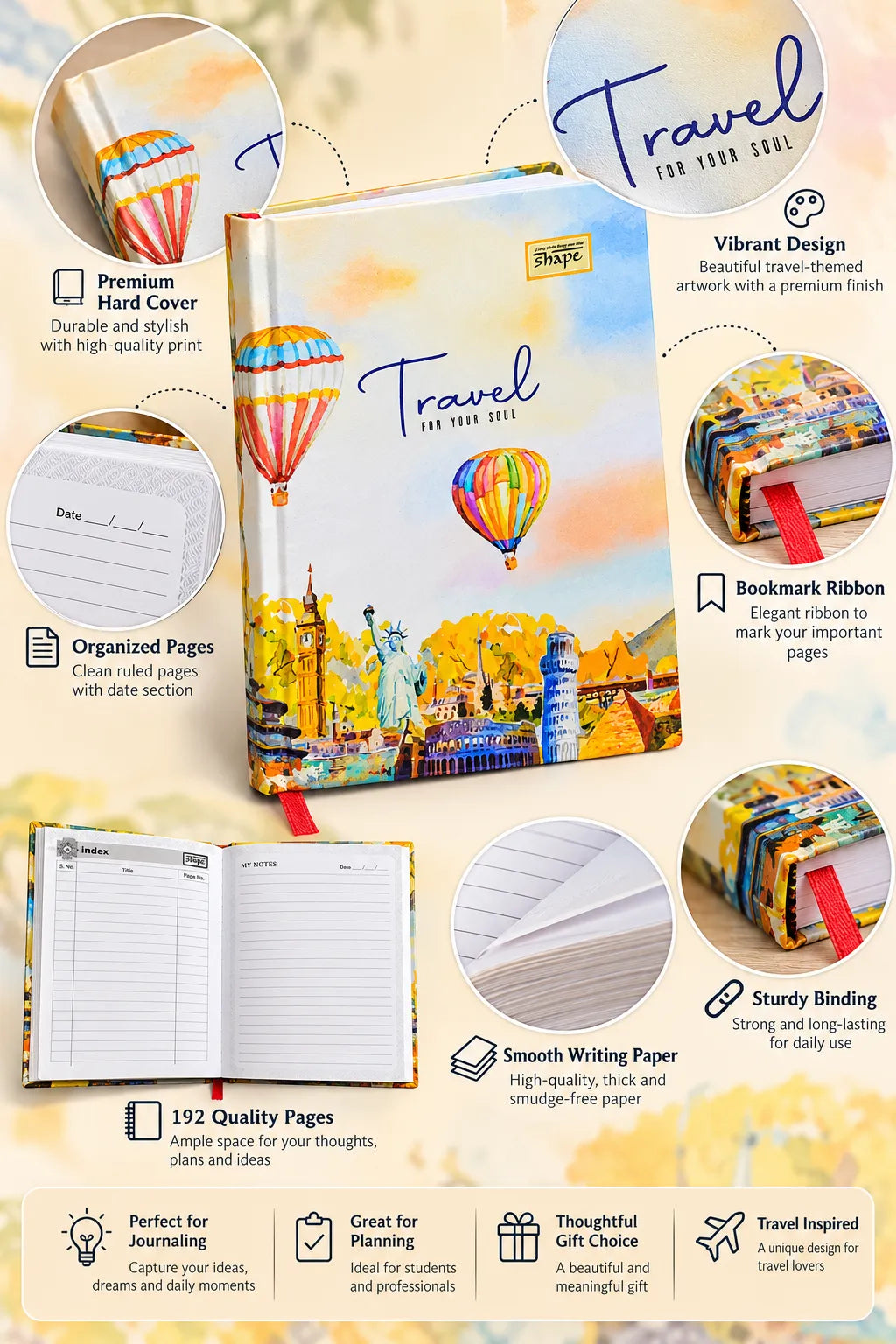 Travel For Your Soul Hardcover Ruled Notebook – 192 Pages