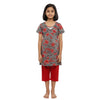 Girls Grey & Red Floral Swim Costume with Shorts (Size 36)