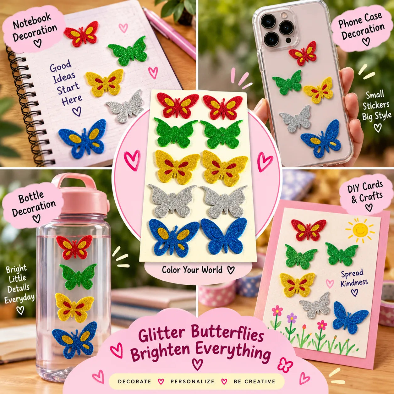 Butterfly Glitter Stickers | Multi-Color Decorative Stickers