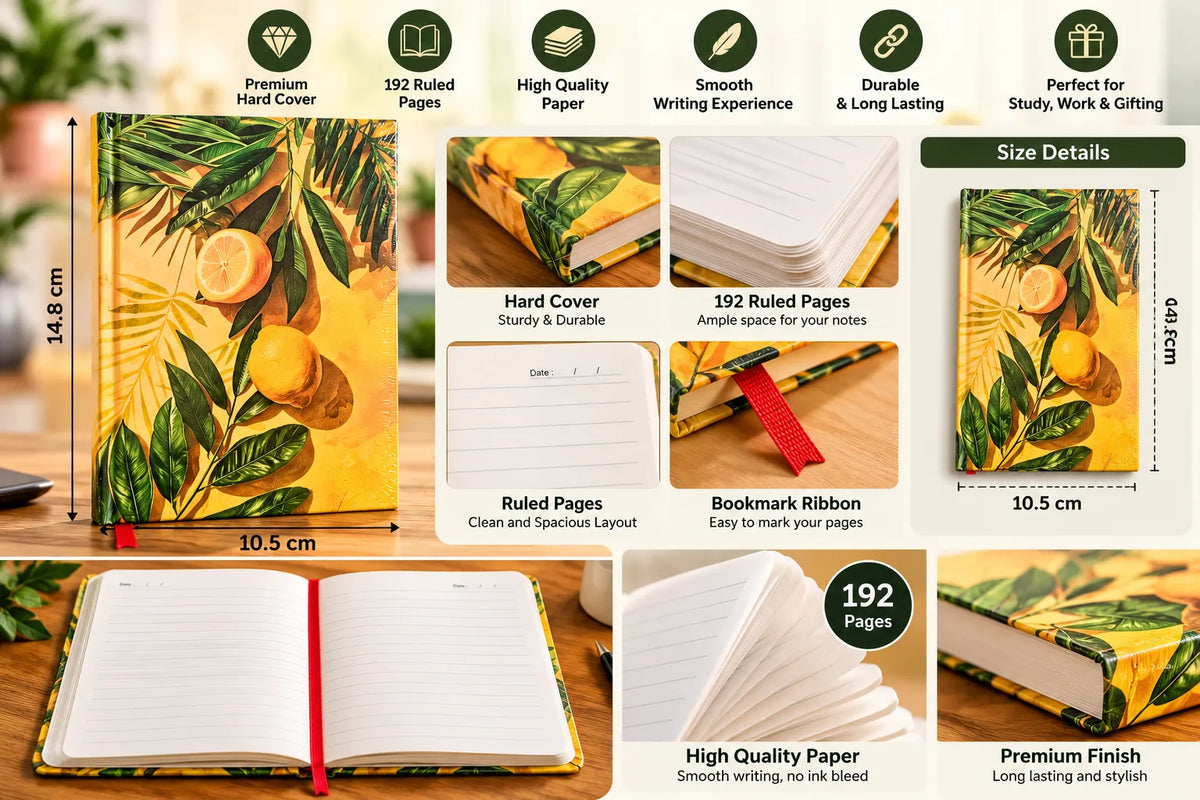 When Life Gives You Lemons Make Lemonade – Botanical Hard Cover Ruled Notebook, 192 Pages, 10.5 × 14.8 cm