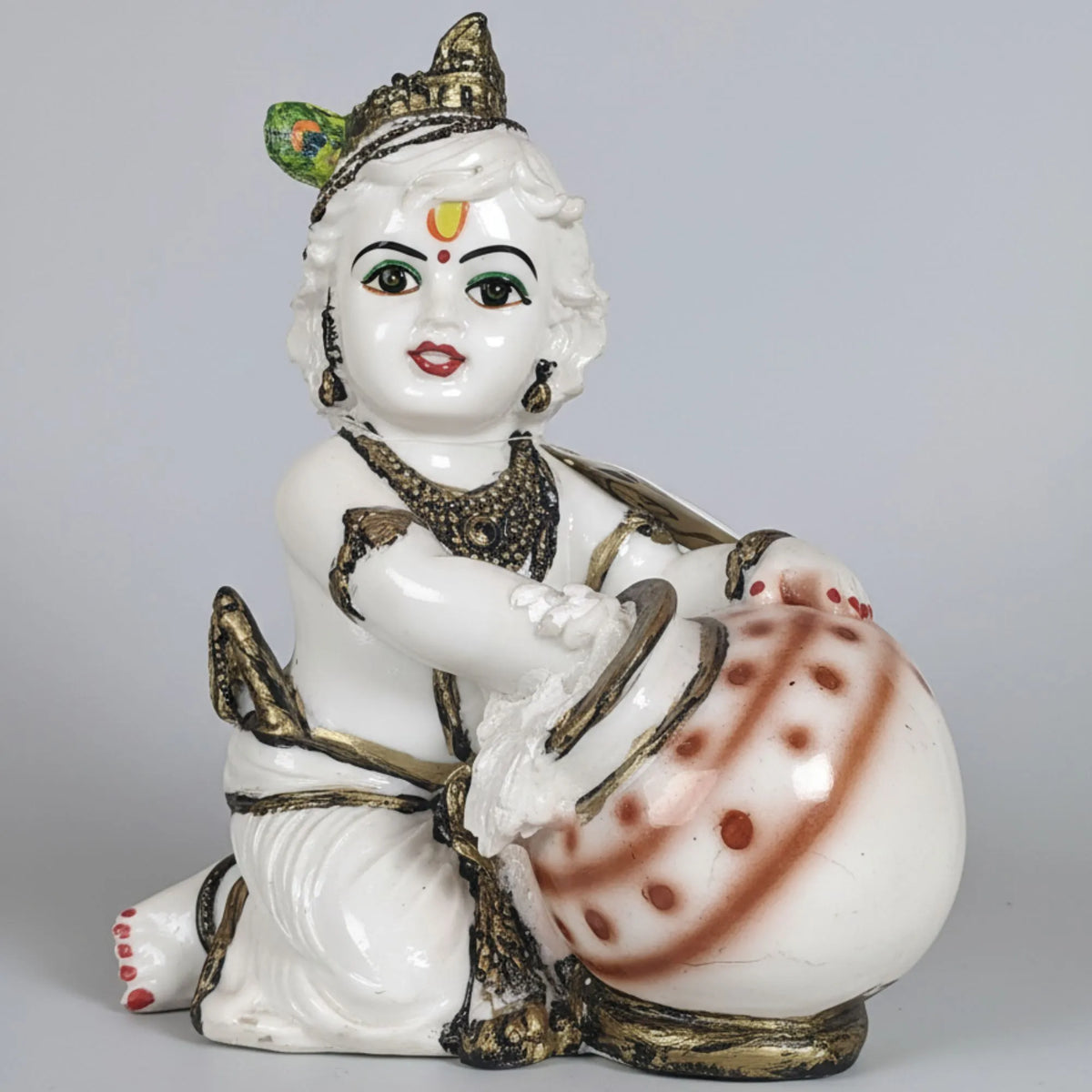 White Makhan Chor Krishna Idol – Decorative Laddu Gopal Murti