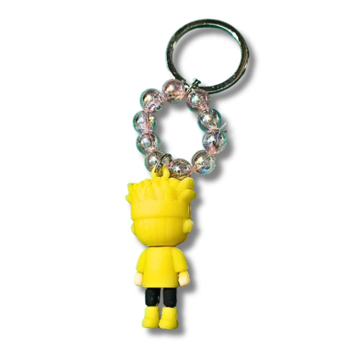 Yellow Anime Ninja Character Keychain with Beaded Ring | Cute Cartoon Keyring
