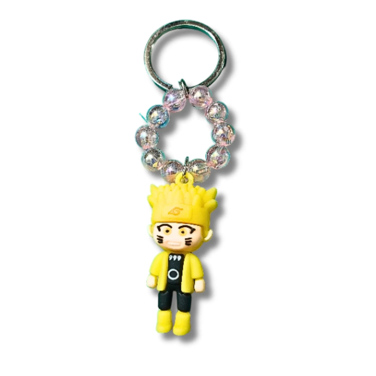 Yellow Anime Ninja Character Keychain with Beaded Ring | Cute Cartoon Keyring