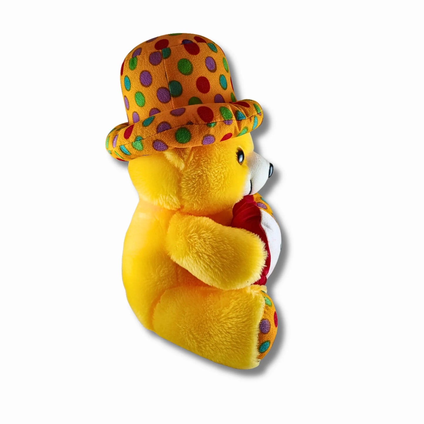 Yellow Teddy Bear with Polka Dot Hat & Heart Cushion | Cute Soft Plush Teddy Bear Toy for Kids, Girls & Gifting