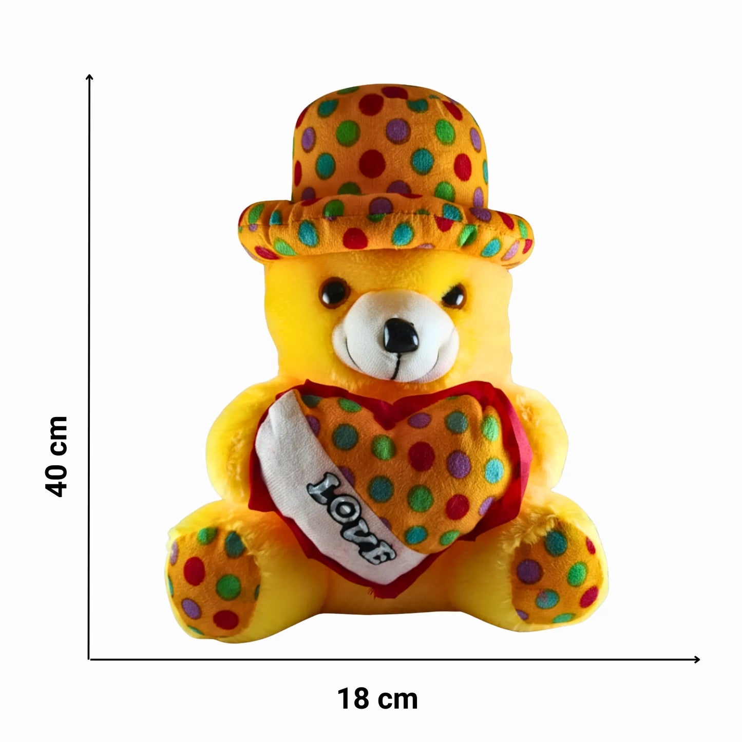 Yellow Teddy Bear with Polka Dot Hat & Heart Cushion | Cute Soft Plush Teddy Bear Toy for Kids, Girls & Gifting