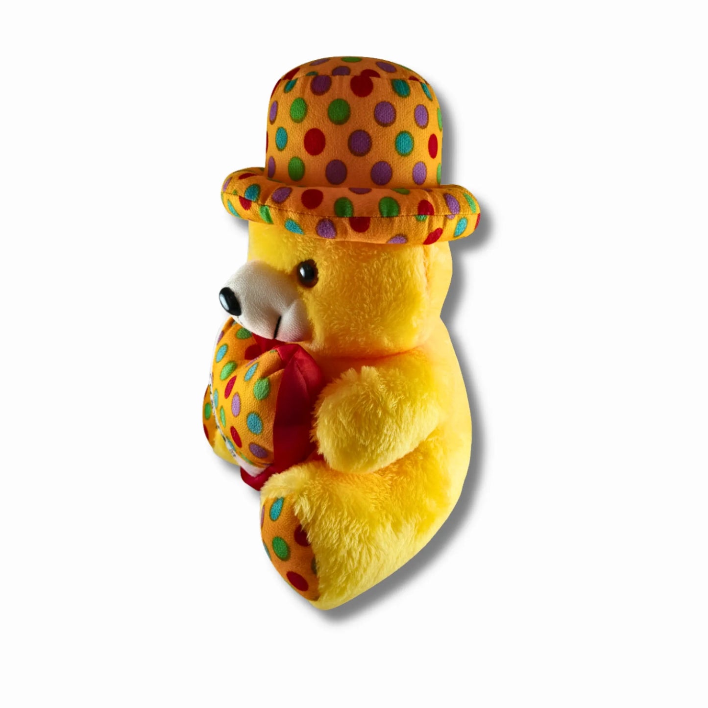 Yellow Teddy Bear with Polka Dot Hat & Heart Cushion | Cute Soft Plush Teddy Bear Toy for Kids, Girls & Gifting