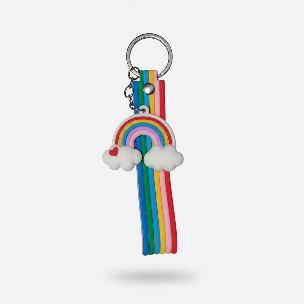 Keychain with rainbow design on a white background