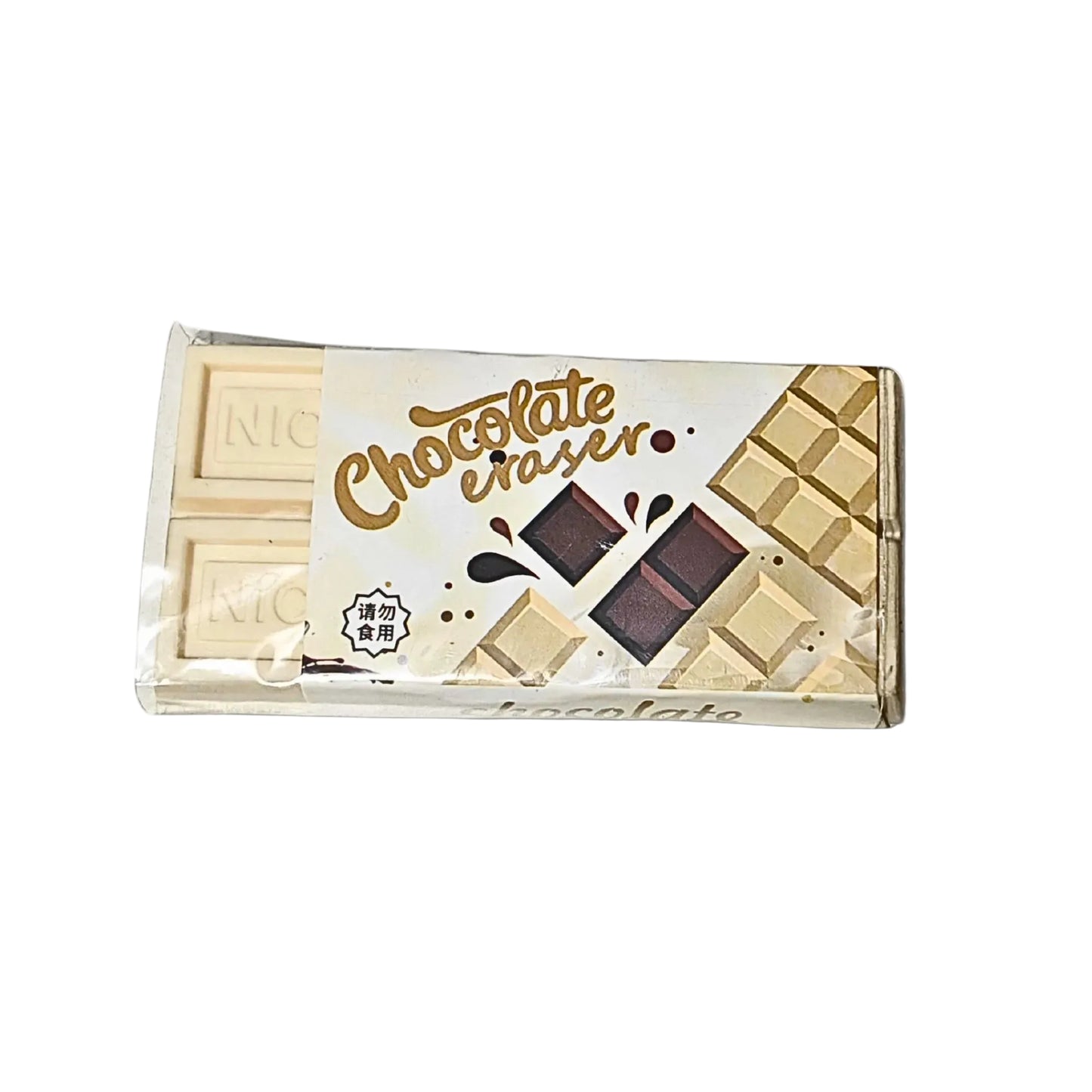 Packaged chocolate eraser with a white background
