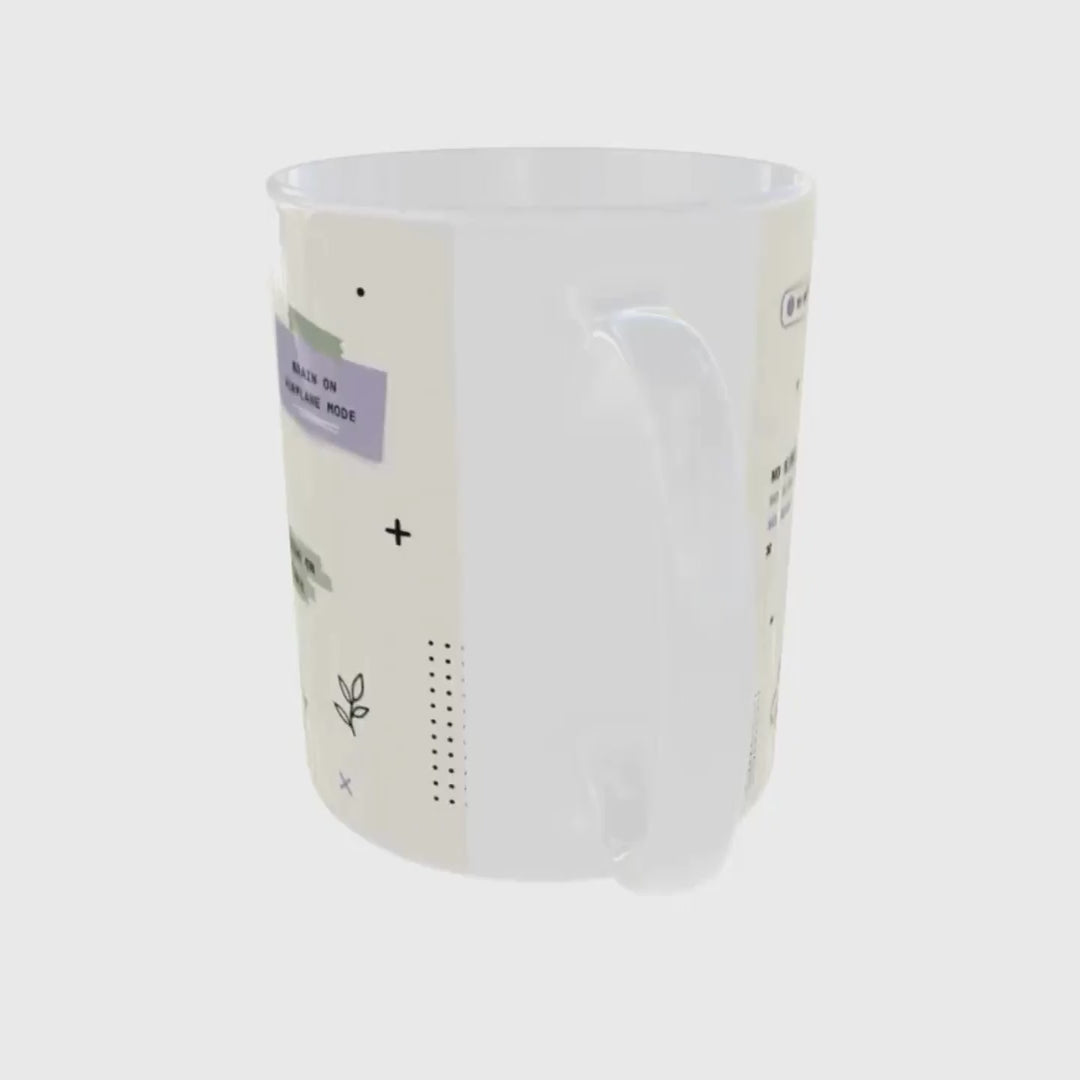 Mentally Offline ceramic coffee mug featuring bold lavender typography and loading icon.