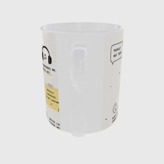 Social Battery 1% ceramic coffee mug featuring bold battery icon and funny mug
